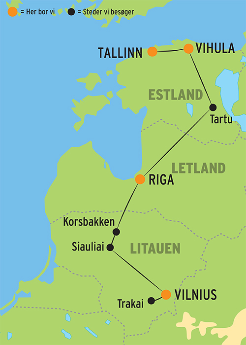 Kort over rejsen til Estland